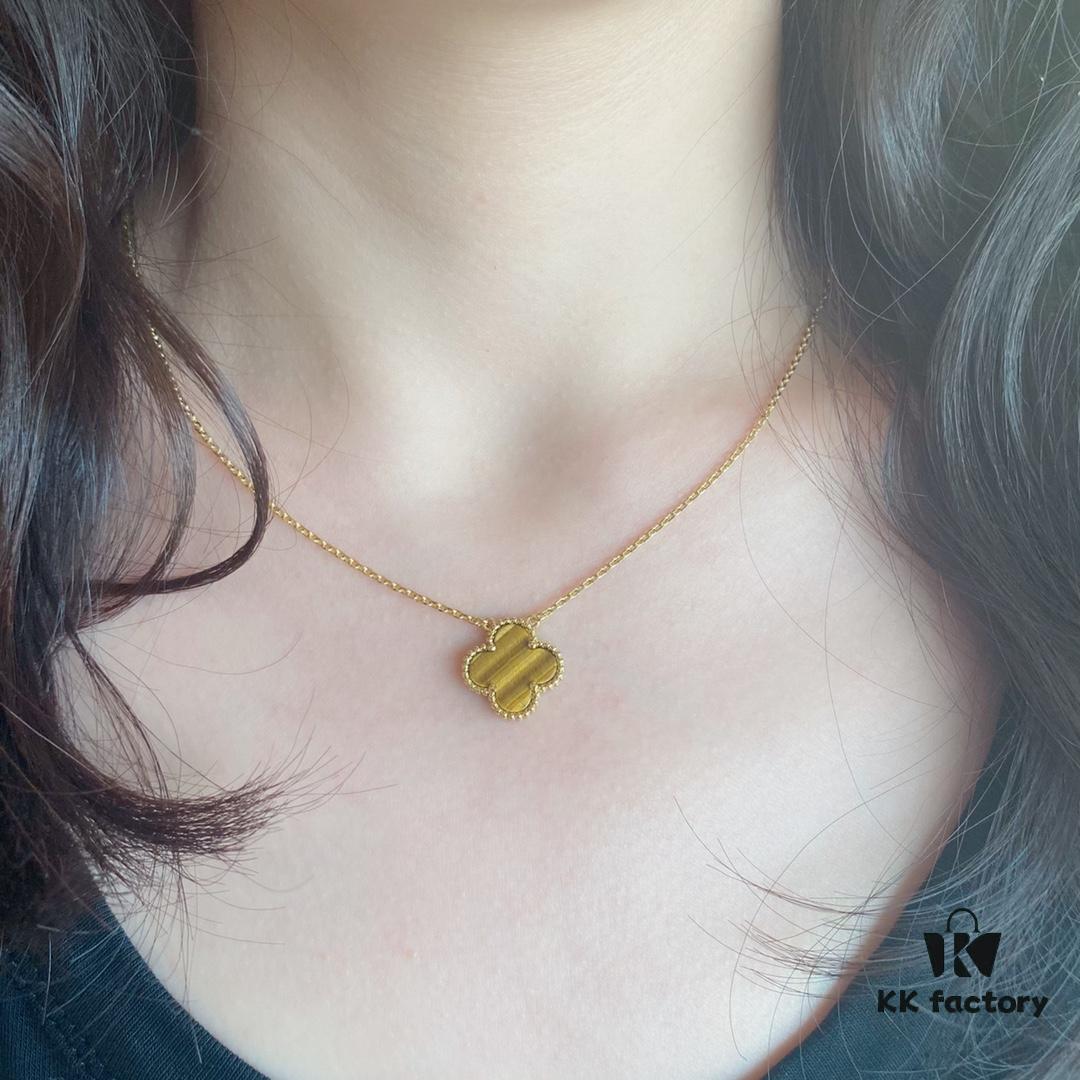 692fc3b799f2d84055c886c8 Authentic CNC Buckle V Gold Plated Mimi Gold Thick Chain High-End Craftsmanship Vca Natural Yellow Tiger's Eye Four-Leaf Clover Necklace
