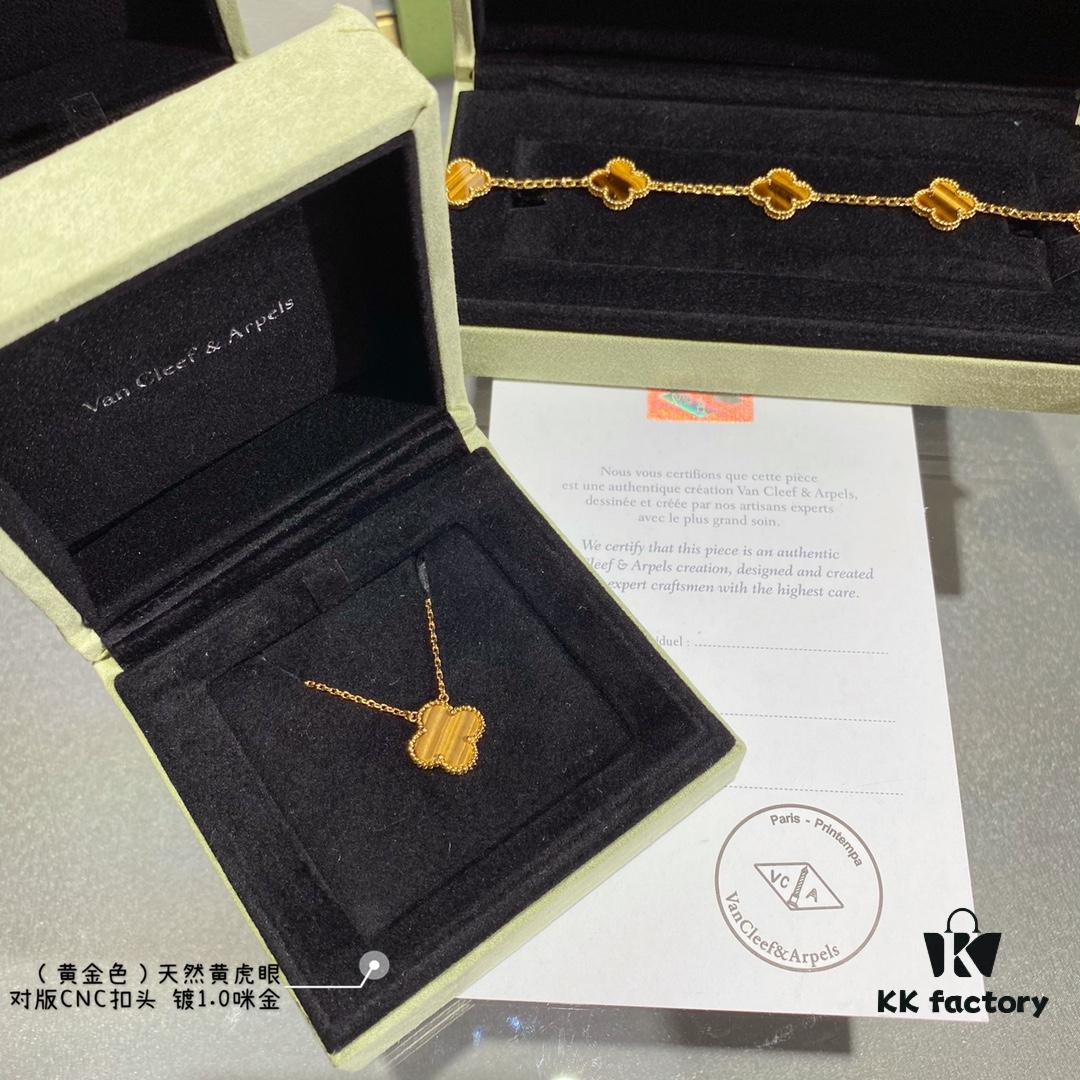 692fc3c099f2d84055c886d6 Authentic CNC Buckle V Gold Plated Mimi Gold Thick Chain High-End Craftsmanship Vca Natural Yellow Tiger's Eye Four-Leaf Clover Necklace