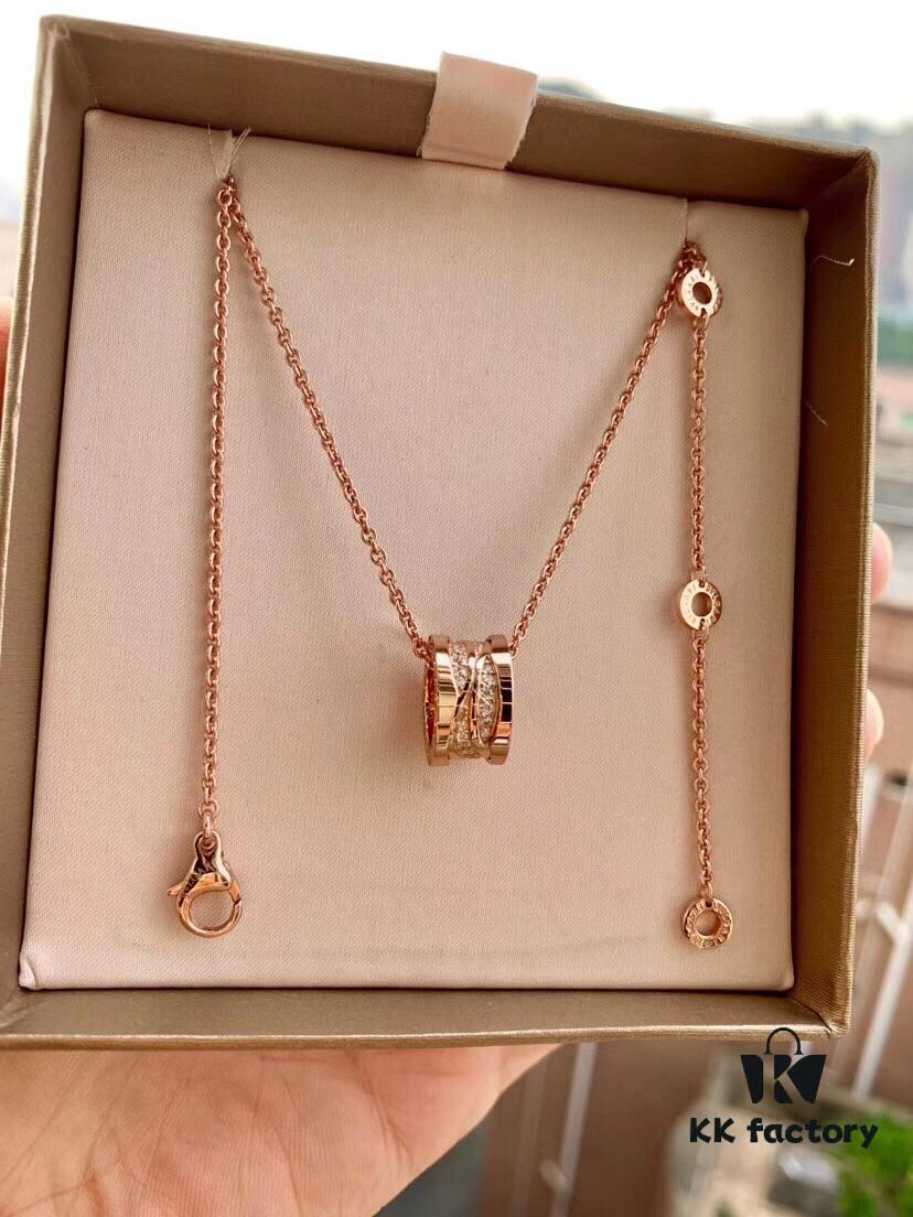 Bvlgari Openwork Diamond-Paved Necklace in S925 Sterling Silver with Thick Gold Plating