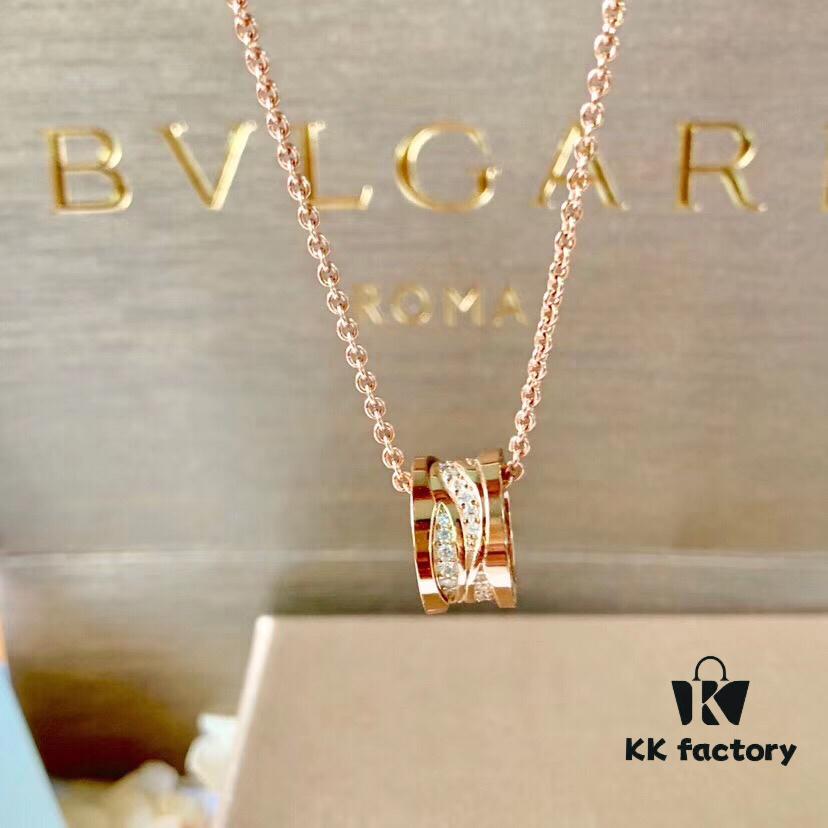 Bvlgari Openwork Diamond-Paved Necklace in S925 Sterling Silver with Thick Gold Plating