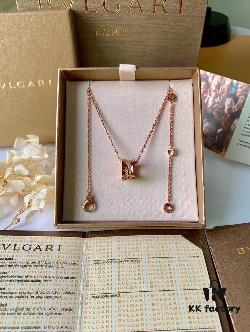 Bvlgari Openwork Diamond-Paved Necklace in S925 Sterling Silver with Thick Gold Plating
