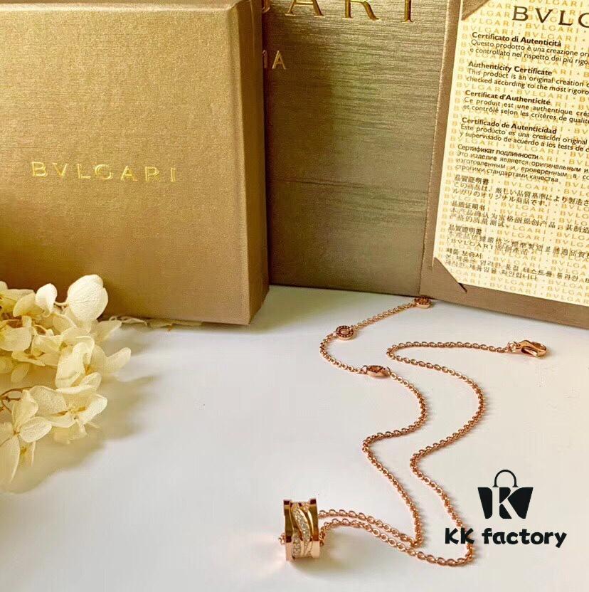 Bvlgari Openwork Diamond-Paved Necklace in S925 Sterling Silver with Thick Gold Plating