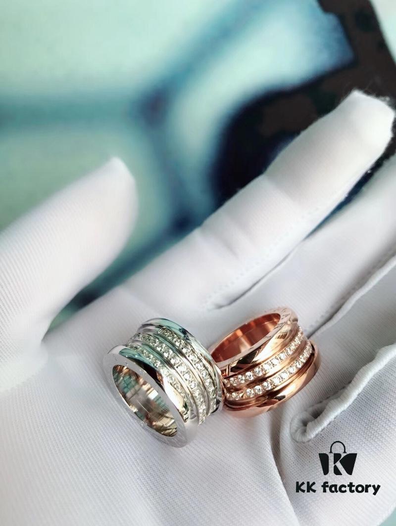 692fc3ea99f2d84055c8872b BVLGARI New Three-Ring Wide CNC Inlaid Diamond-Cut Ring in White and Rose Gold, Black Ceramic Inlay