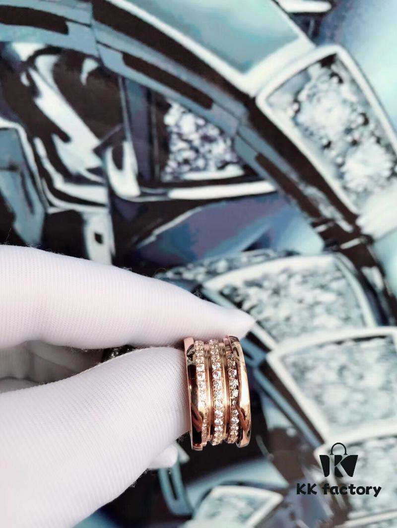692fc3ec99f2d84055c8872f BVLGARI New Three-Ring Wide CNC Inlaid Diamond-Cut Ring in White and Rose Gold, Black Ceramic Inlay