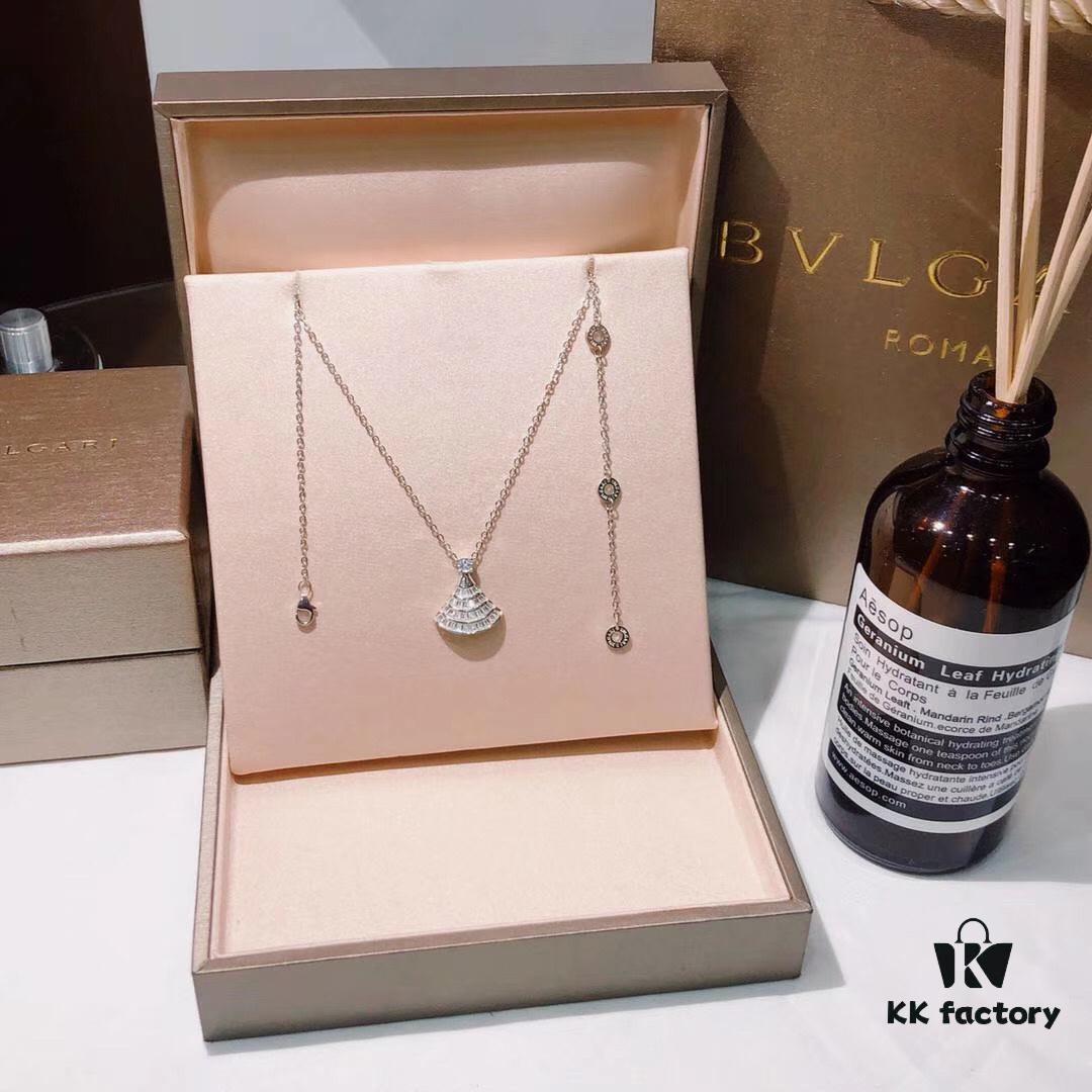 692fc3fc99f2d84055c8874d Bv Bulgari Diva Series Fan-shaped Full Diamond Platinum High-end Customized Imported S925 Sterling Silver 5A Super Sparkling Zircon Necklace with Original Bulgari Chain