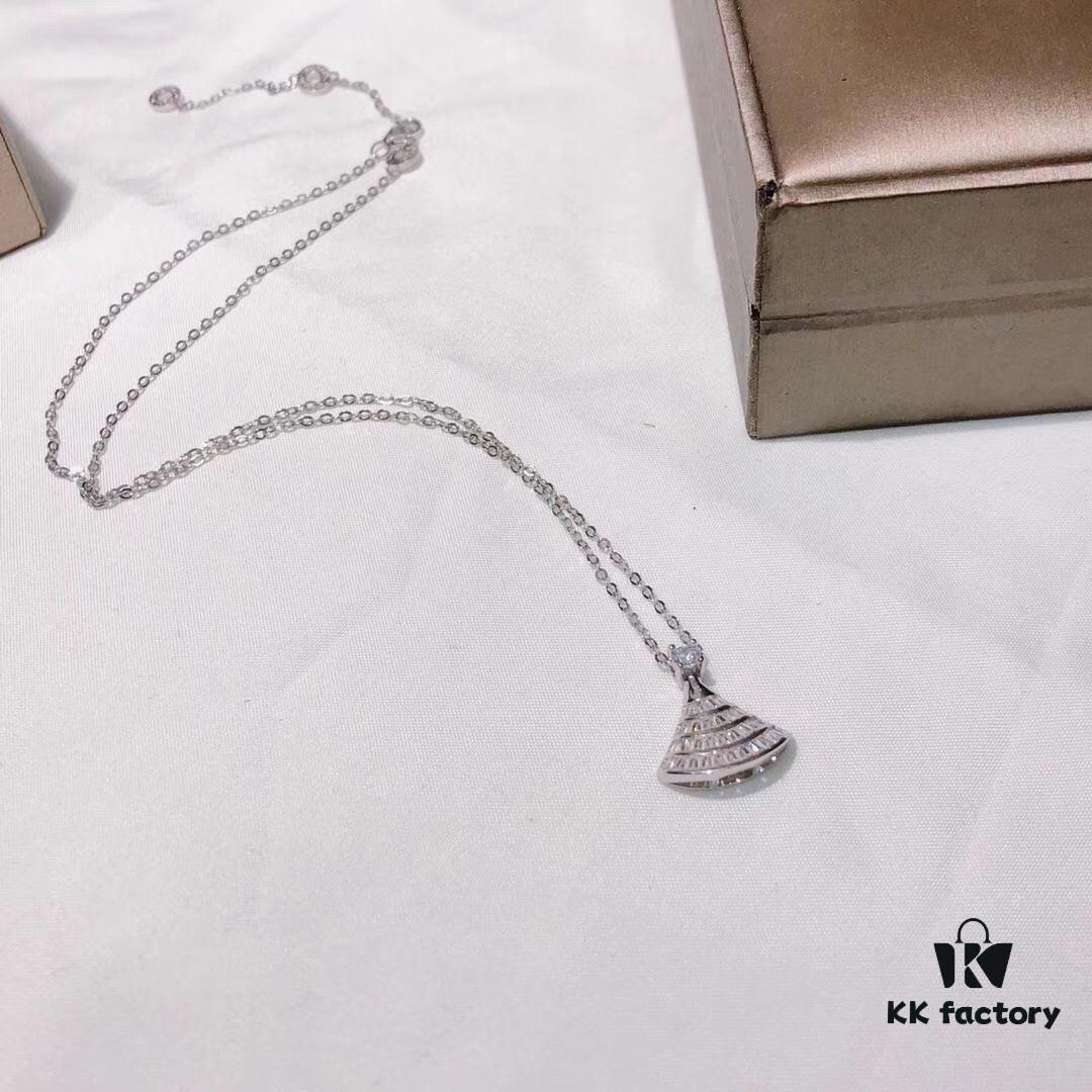692fc3ff99f2d84055c88750 Bv Bulgari Diva Series Fan-shaped Full Diamond Platinum High-end Customized Imported S925 Sterling Silver 5A Super Sparkling Zircon Necklace with Original Bulgari Chain