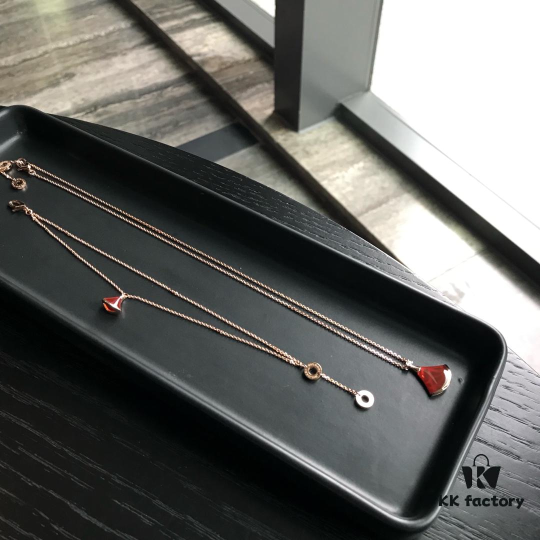 692fc40799f2d84055c8875d BVLGARI Bulgari Diva Series Skirt Dress Necklace and Bracelet Set - High-End Custom Red Carnelian Fan Collection, 18K Rose Gold/White Gold Plated Premium Alloy with Sparkling Faux Diamonds