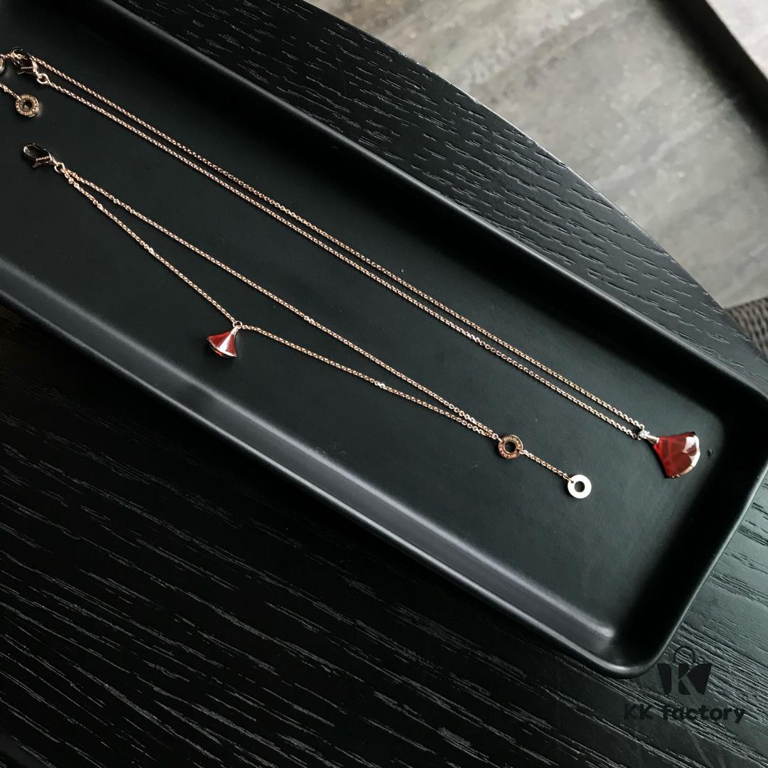 692fc40799f2d84055c8875e BVLGARI Bulgari Diva Series Skirt Dress Necklace and Bracelet Set - High-End Custom Red Carnelian Fan Collection, 18K Rose Gold/White Gold Plated Premium Alloy with Sparkling Faux Diamonds