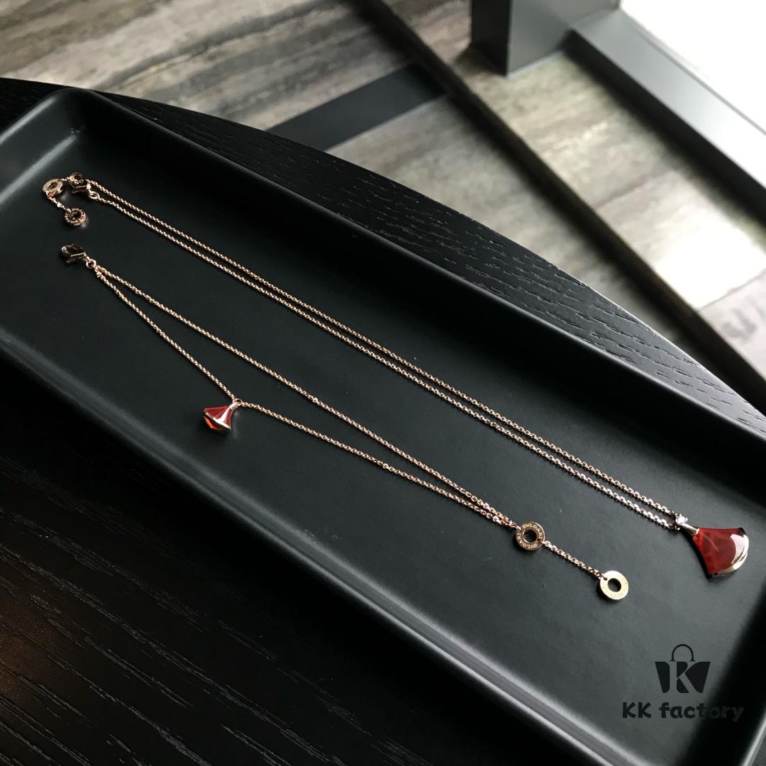 692fc40899f2d84055c88761 BVLGARI Bulgari Diva Series Skirt Dress Necklace and Bracelet Set - High-End Custom Red Carnelian Fan Collection, 18K Rose Gold/White Gold Plated Premium Alloy with Sparkling Faux Diamonds