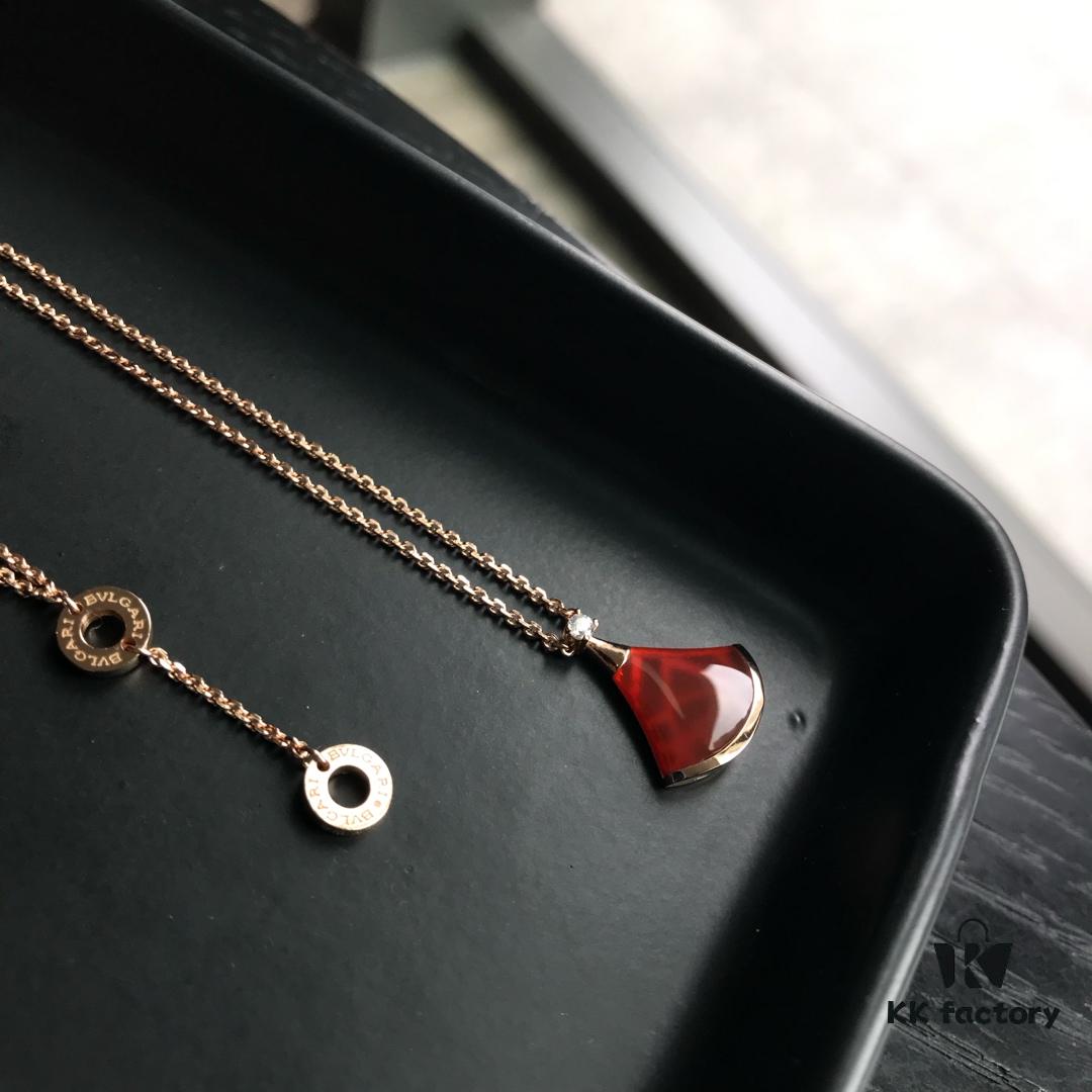 692fc40899f2d84055c88763 BVLGARI Bulgari Diva Series Skirt Dress Necklace and Bracelet Set - High-End Custom Red Carnelian Fan Collection, 18K Rose Gold/White Gold Plated Premium Alloy with Sparkling Faux Diamonds