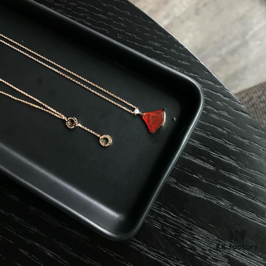 692fc40b99f2d84055c88764 BVLGARI Bulgari Diva Series Skirt Dress Necklace and Bracelet Set - High-End Custom Red Carnelian Fan Collection, 18K Rose Gold/White Gold Plated Premium Alloy with Sparkling Faux Diamonds