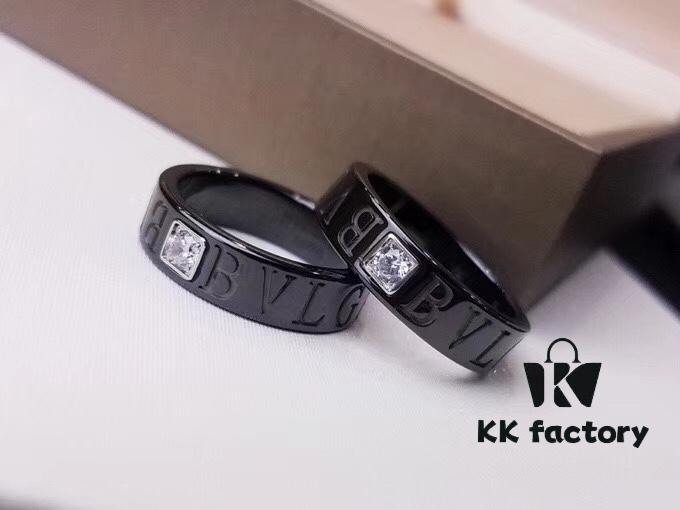 692fc41299f2d84055c88773 BVLGARI Bulgari Couple's Black Ceramic Ring with 925 Silver Setting and Simulated Diamonds