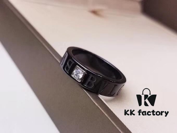 692fc41499f2d84055c88776 BVLGARI Bulgari Couple's Black Ceramic Ring with 925 Silver Setting and Simulated Diamonds