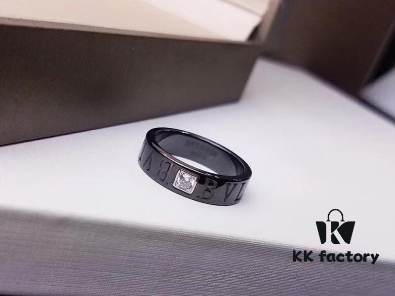 692fc41f99f2d84055c88786 BVLGARI Bulgari Couple's Black Ceramic Ring with 925 Silver Setting and Simulated Diamonds