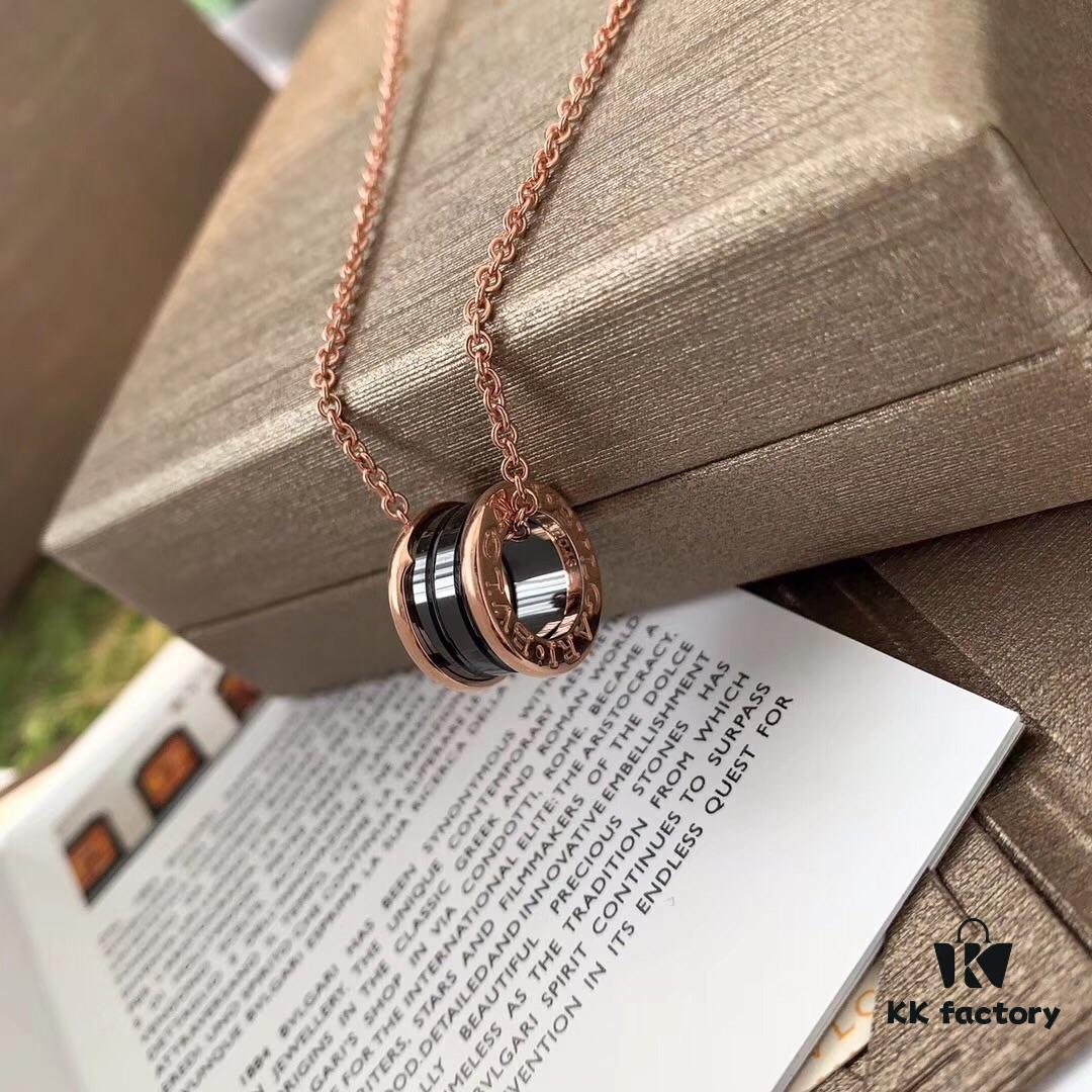 692fc42299f2d84055c88787 Bvlgari B.ZERO1 Series Necklace in Rose Gold with Black Ceramic Spiral Pendant