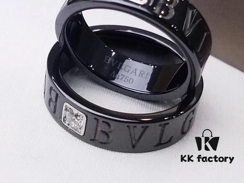 692fc42399f2d84055c88789 BVLGARI Bulgari Couple's Black Ceramic Ring with 925 Silver Setting and Simulated Diamonds