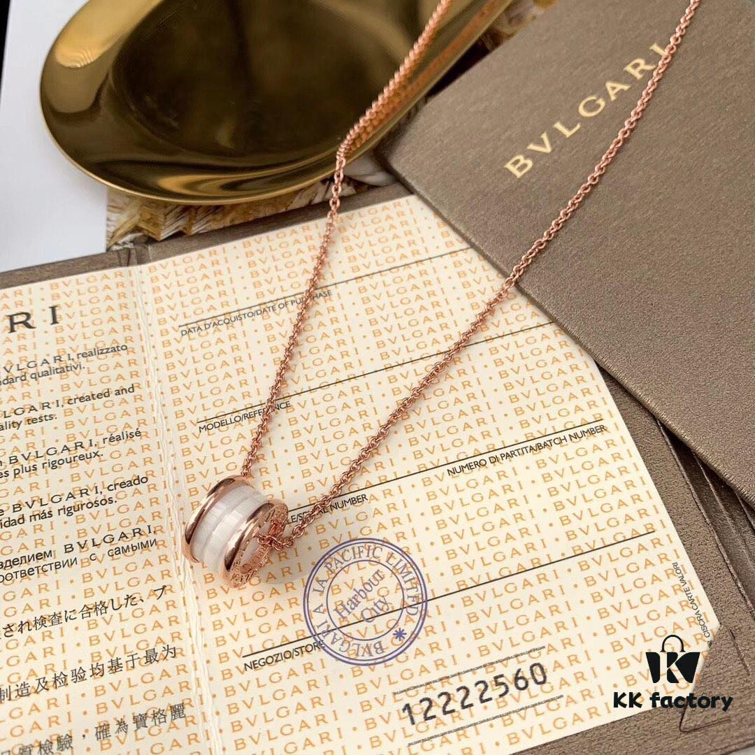 692fc42499f2d84055c8878c Exclusive In-Stock! White Ceramic Necklace Bvlgari B.ZERO1 Series Necklace with Rose Gold Chain Featuring Black Ceramic Spiral Pendant