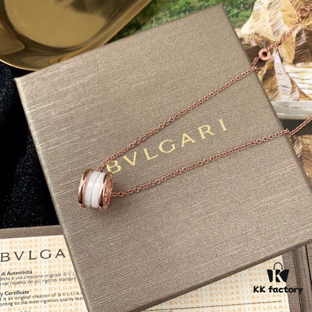 692fc42799f2d84055c8878f Exclusive In-Stock! White Ceramic Necklace Bvlgari B.ZERO1 Series Necklace with Rose Gold Chain Featuring Black Ceramic Spiral Pendant