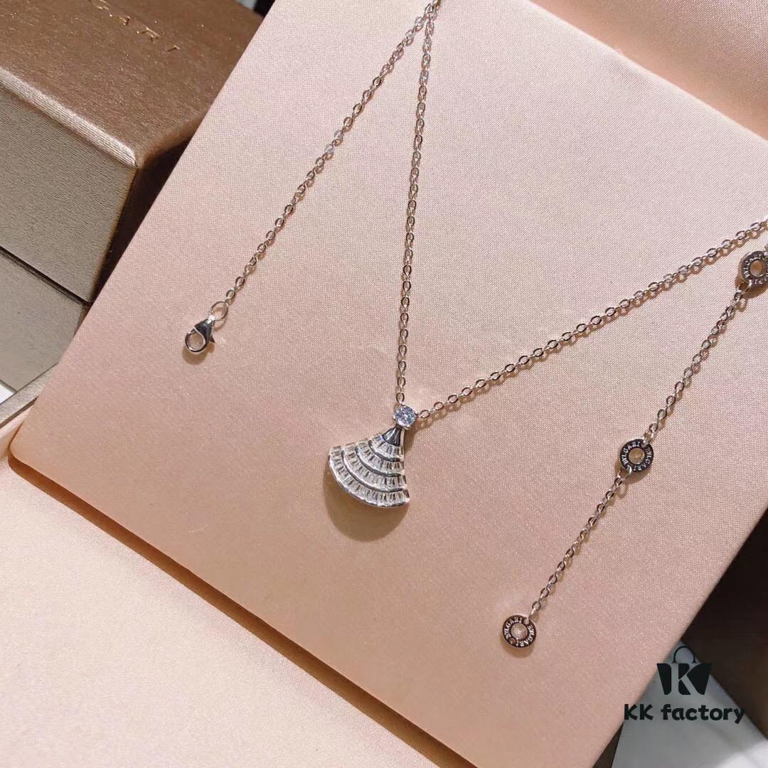 692fc43599f2d84055c887a8 Bv Bulgari Diva Series Fan-shaped Full Diamond Platinum High-end Customized Imported S925 Sterling Silver 5A Super Sparkling Zircon Necklace with Original Bulgari Chain
