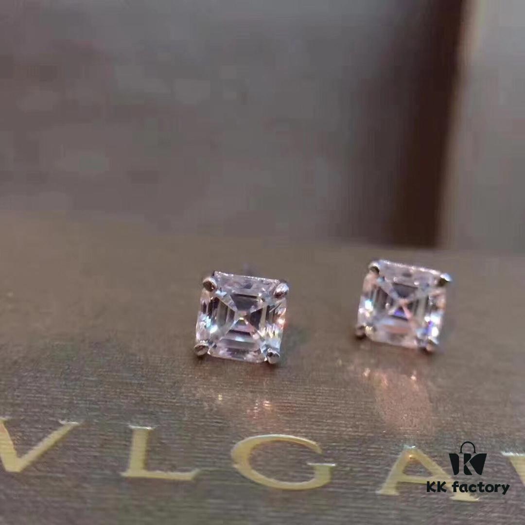 692fc44799f2d84055c887ce Bvlgari Four-Claw Stud Earrings, As Seen in Picture! Tower-Cut Square Diamond, Simple Yet Elegant!