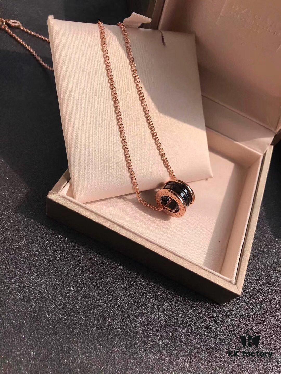 692fc44d99f2d84055c887dc Bulgari B.Zero1 Series Black Ceramic Necklace in 925 Silver with 18K Rose Gold Plating
