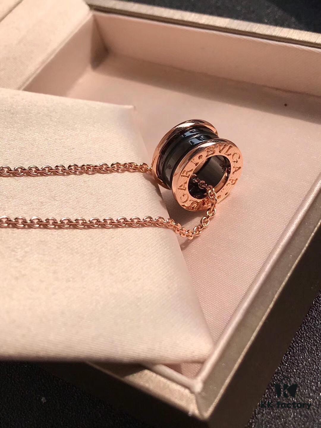 692fc44d99f2d84055c887dd Bulgari B.Zero1 Series Black Ceramic Necklace in 925 Silver with 18K Rose Gold Plating
