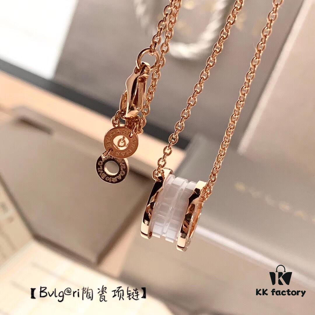 692fc45199f2d84055c887e4 Bulgari BVLGARI White Ceramic Necklace S925 Sterling Silver Black Ceramic Adjustable Chain