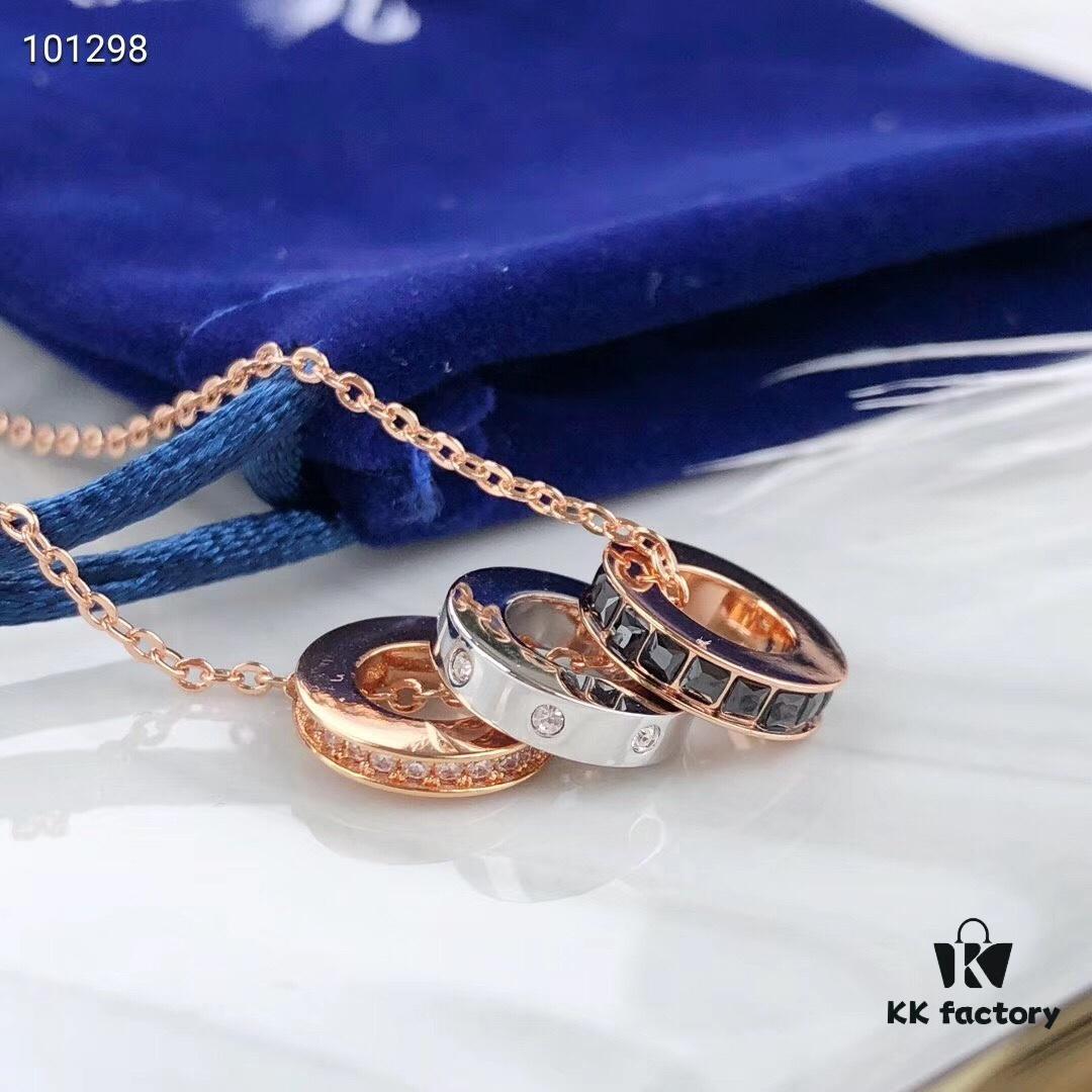Swarovski Rotating Bead Three-Circle Necklace Resembling Bvlgari Style but Softer and More Elegant