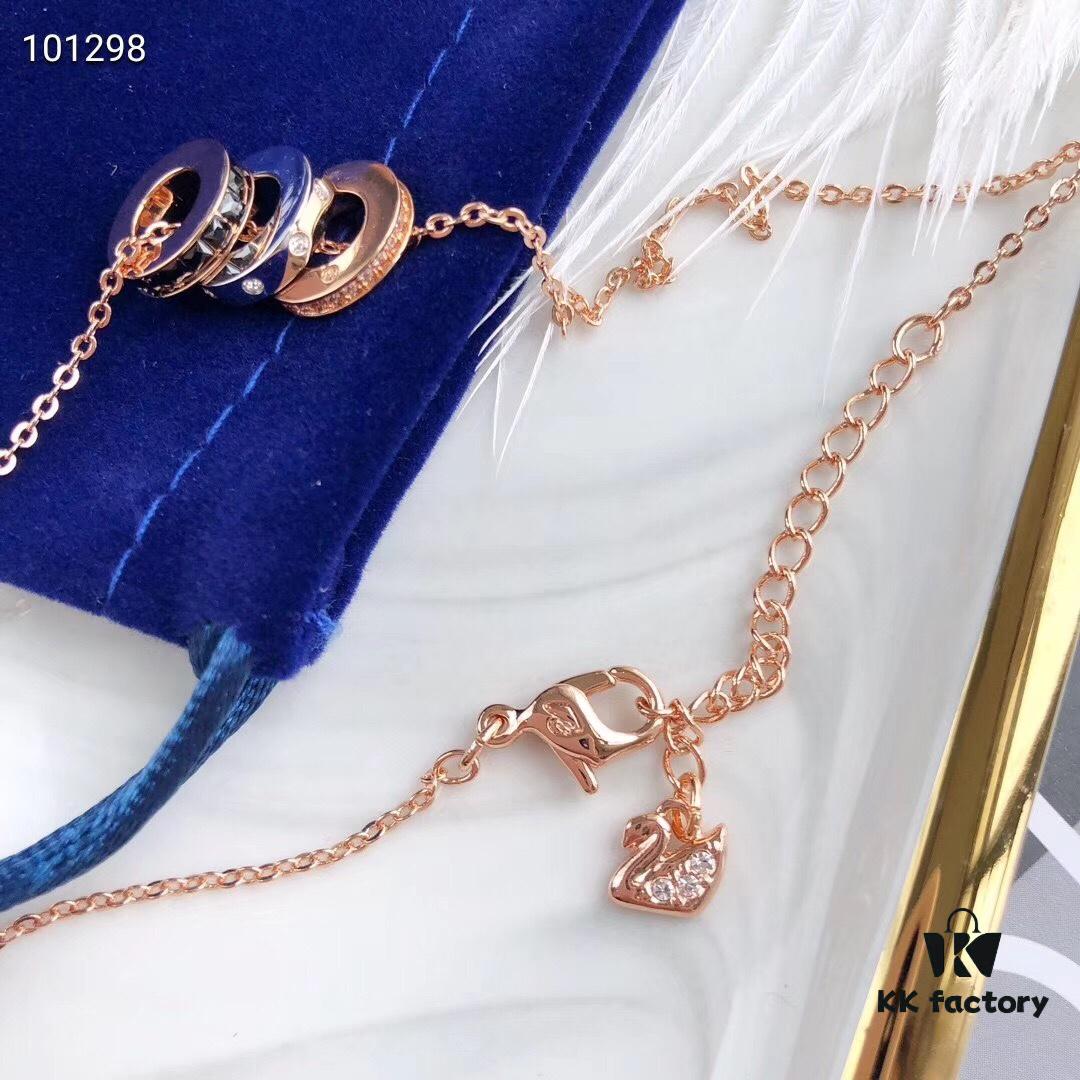 Swarovski Rotating Bead Three-Circle Necklace Resembling Bvlgari Style but Softer and More Elegant