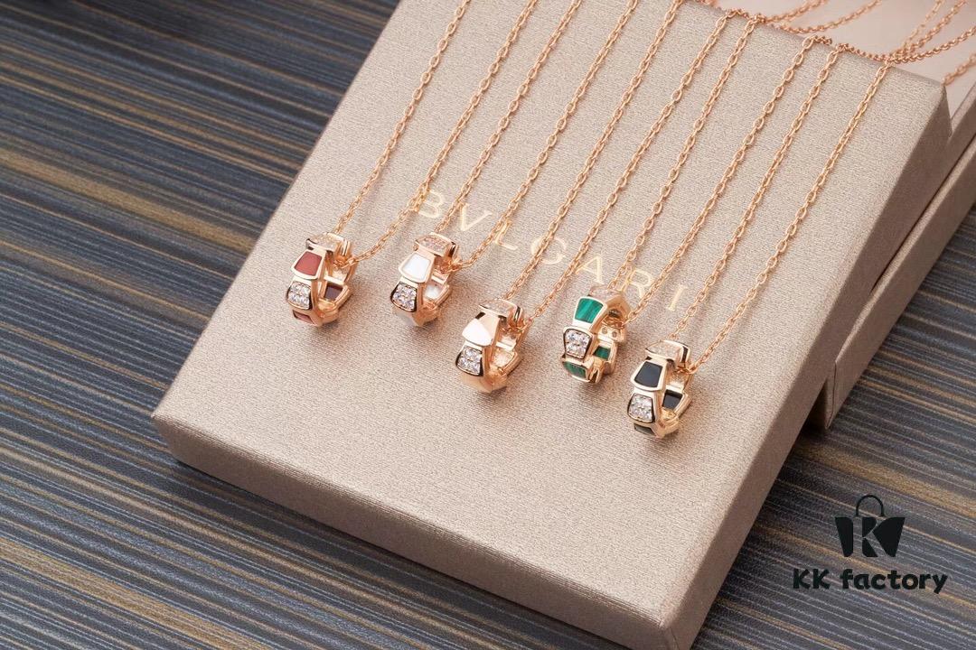 692fc46d99f2d84055c8881d High-End Version Bvlgari BV Snakebone Necklace 925 Sterling Silver Plated with 18K Rose Gold, Polished Gold Finish, Red Carnelian, Black Onyx, Malachite, Pearl Mother-of-Pearl, 5 Colors Available, Embedded with Imported Synthetic High-Carbon Diamonds and Natural Carnelian