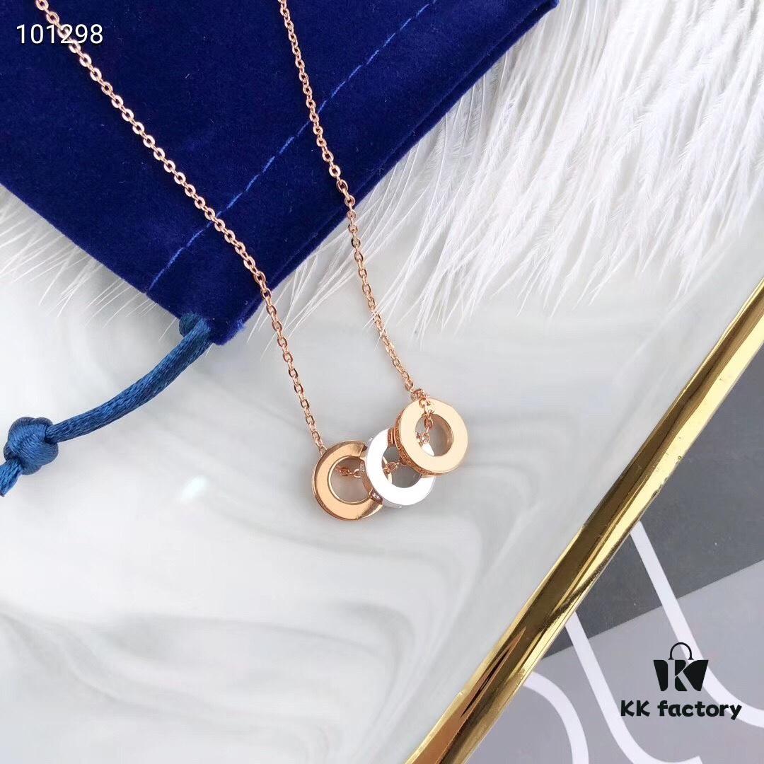 Swarovski Rotating Bead Three-Circle Necklace Resembling Bvlgari Style but Softer and More Elegant