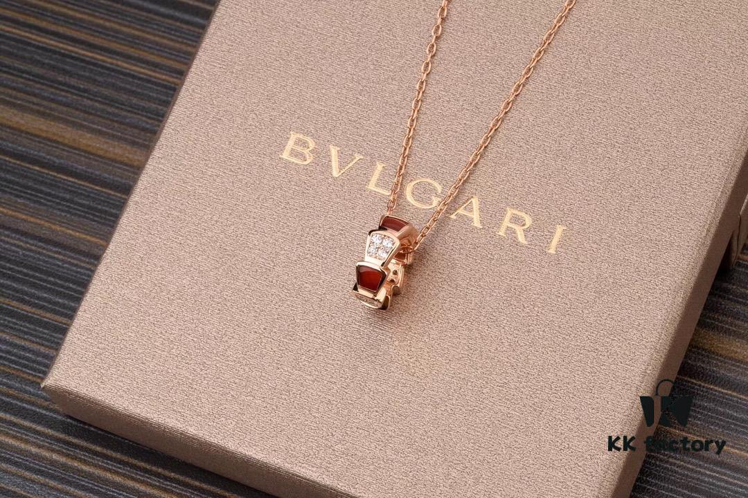 692fc46e99f2d84055c88821 High-End Version Bvlgari BV Snakebone Necklace 925 Sterling Silver Plated with 18K Rose Gold, Polished Gold Finish, Red Carnelian, Black Onyx, Malachite, Pearl Mother-of-Pearl, 5 Colors Available, Embedded with Imported Synthetic High-Carbon Diamonds and Natural Carnelian
