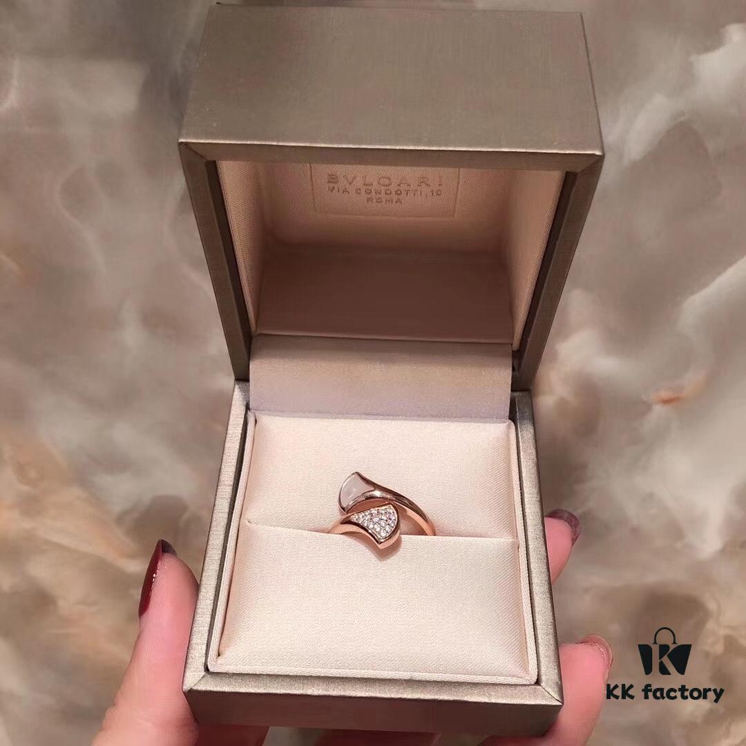 692fc49999f2d84055c8887d BVLGAR Classic Revival Bulgari Mother-of-Pearl Skirt Ring with Snake-Inspired Design, Adjustable, 925 Sterling Silver Thick Gold Plated, Natural Mother-of-Pearl, Diamond-Cut Detail, Available in Platinum and Rose Gold Finish