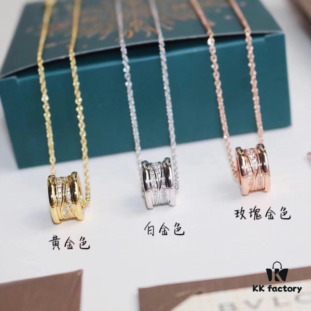 692fc4a299f2d84055c88889 Bulgari BVLGARI Spiral Diamond-Paved Spring Necklace in Rose Gold, White Gold, and Yellow Gold Tone with Electroplated K-Gold Layer