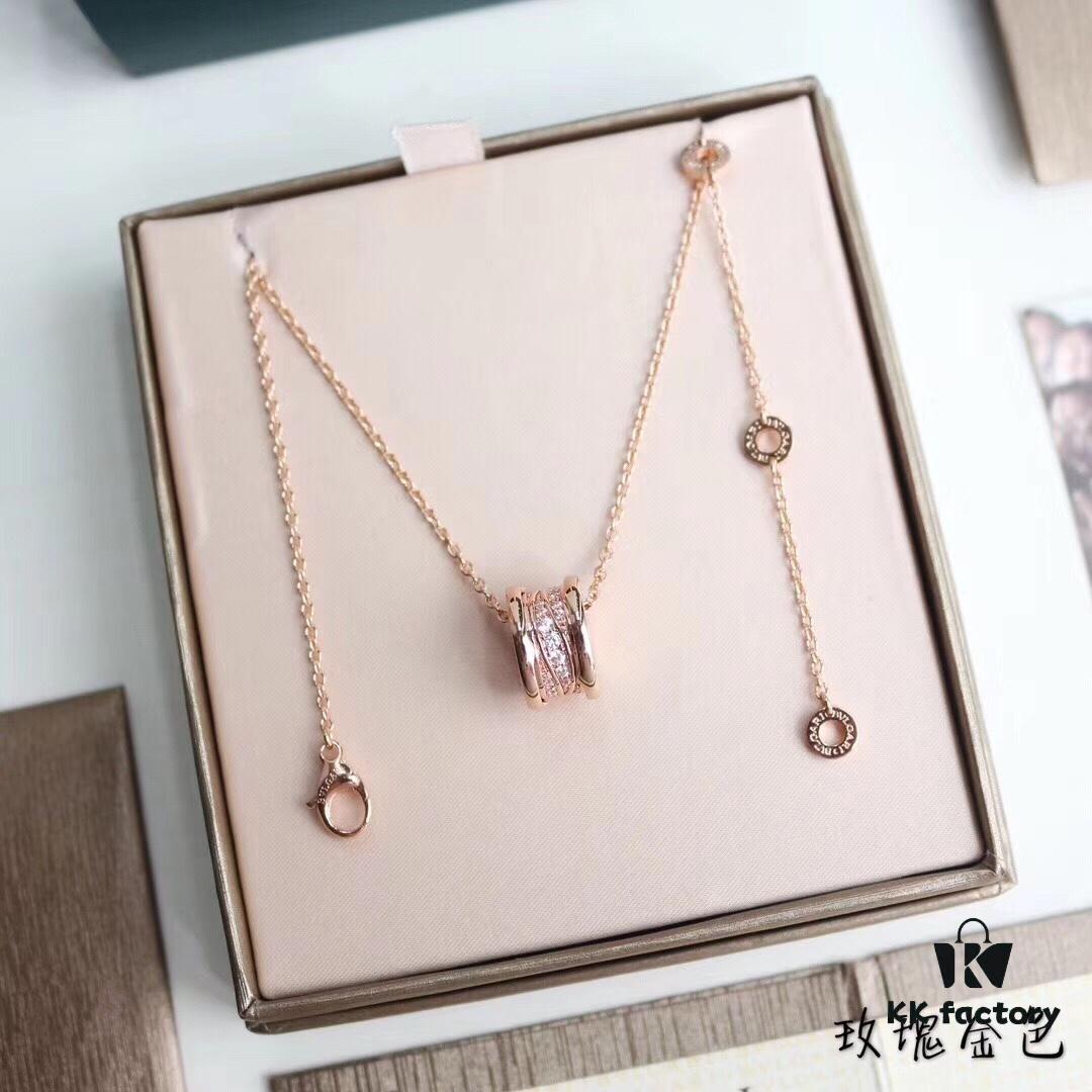 692fc4a499f2d84055c8888e Bulgari BVLGARI Spiral Diamond-Paved Spring Necklace in Rose Gold, White Gold, and Yellow Gold Tone with Electroplated K-Gold Layer