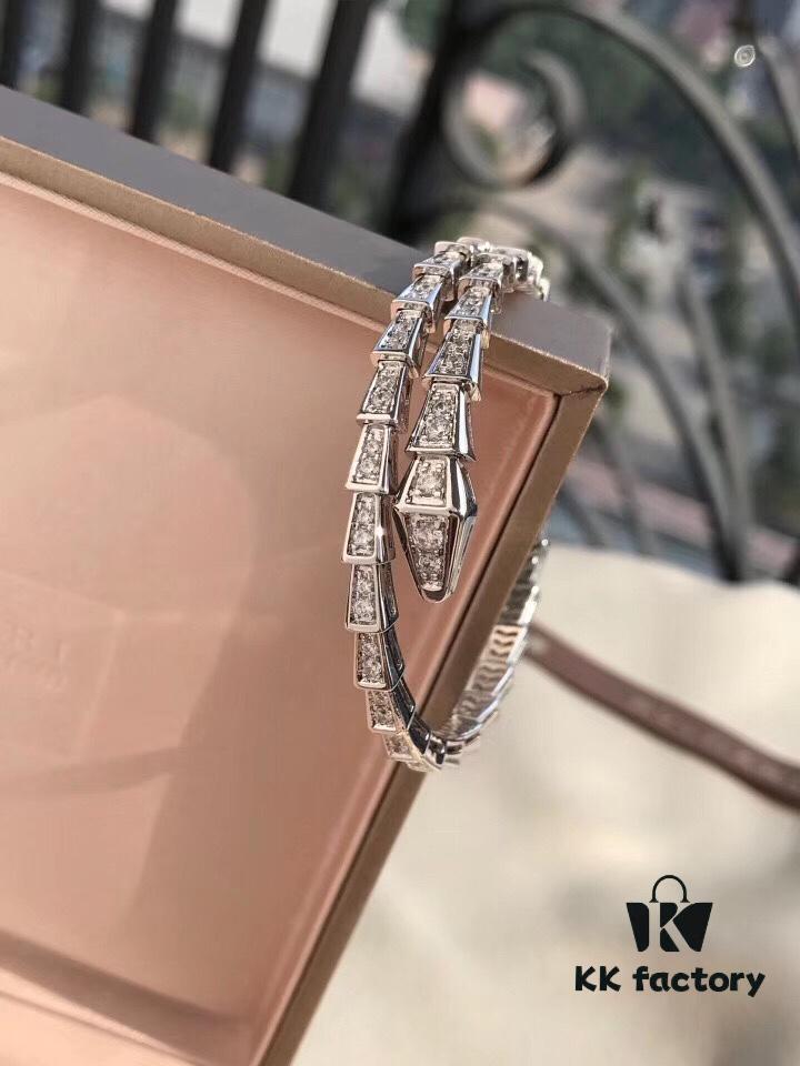 692fc4b499f2d84055c888a7 Bulgari Serpenti Viper Full Diamond Snake Bone Bracelet, Crafted in S925 Silver