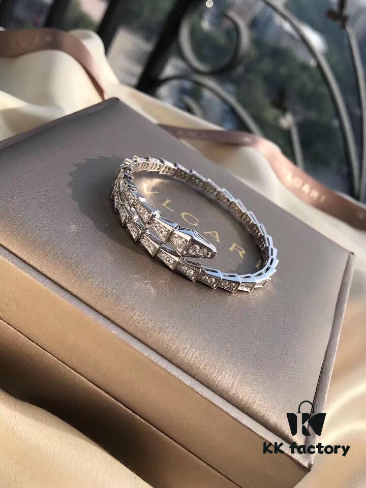 692fc4b499f2d84055c888a8 Bulgari Serpenti Viper Full Diamond Snake Bone Bracelet, Crafted in S925 Silver