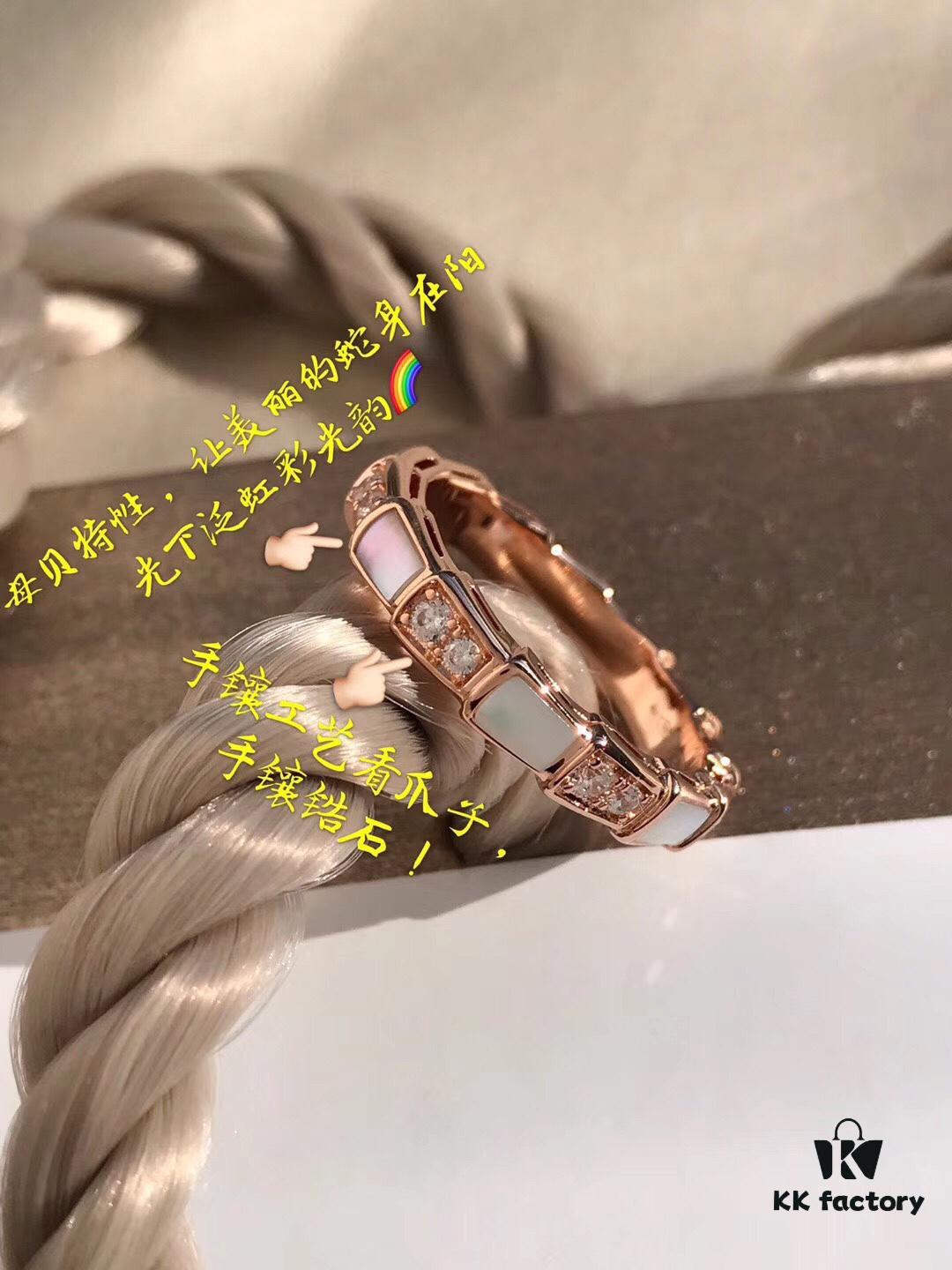 692fc4f699f2d84055c8890d Bvlgari Serpenti Viper Series Mother-of-Pearl Snake Bone Ring in S925 Silver with 18K Gold Plating, Embellished with 12 Diamonds and 6 White Shell Inlays