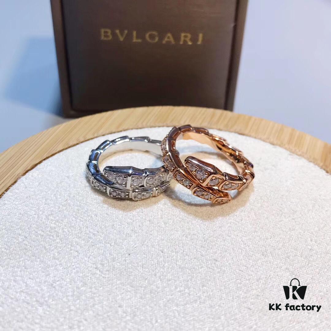 692fc50e99f2d84055c88924 Bulgari Slim Serpenti Ring with Sparkling Diamonds, 925 Silver Plated with 18K Gold