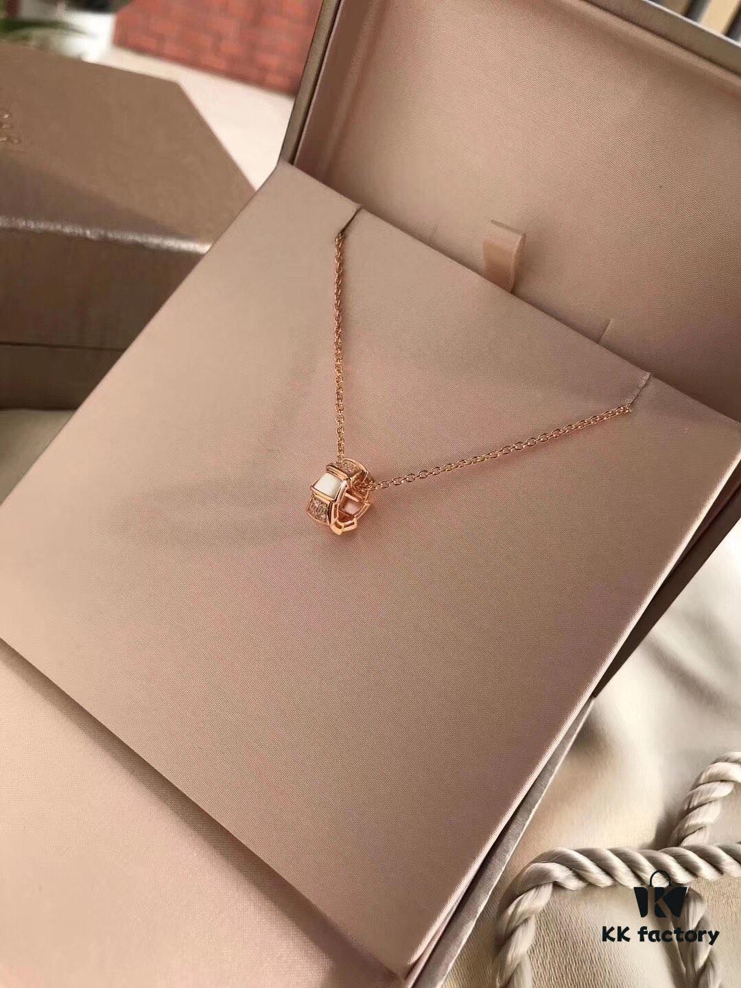 692fc51299f2d84055c88926 Bvlgari Serpenti Snake Bone Necklace with White Mother-of-Pearl and Diamonds