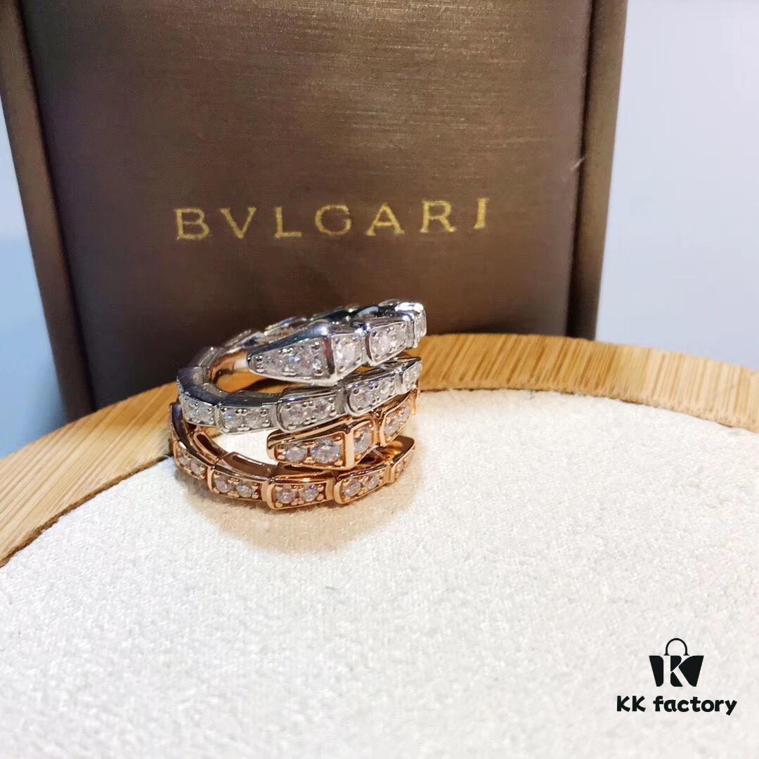 692fc51299f2d84055c88928 Bulgari Slim Serpenti Ring with Sparkling Diamonds, 925 Silver Plated with 18K Gold