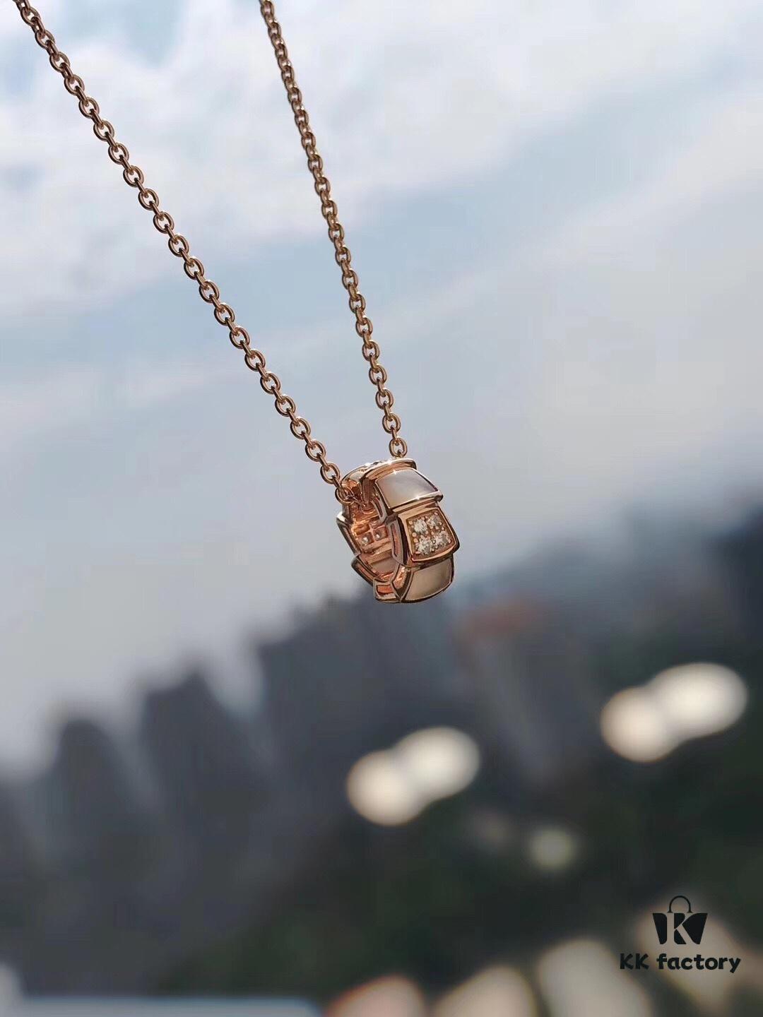 692fc51599f2d84055c8892a Bvlgari Serpenti Snake Bone Necklace with White Mother-of-Pearl and Diamonds