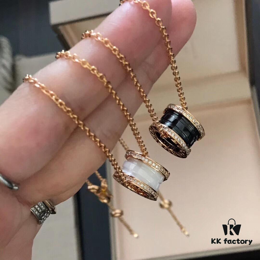 BVLGARI B.zero Design Legend Series Diamond-Set Black Ceramic Rose Gold Necklace