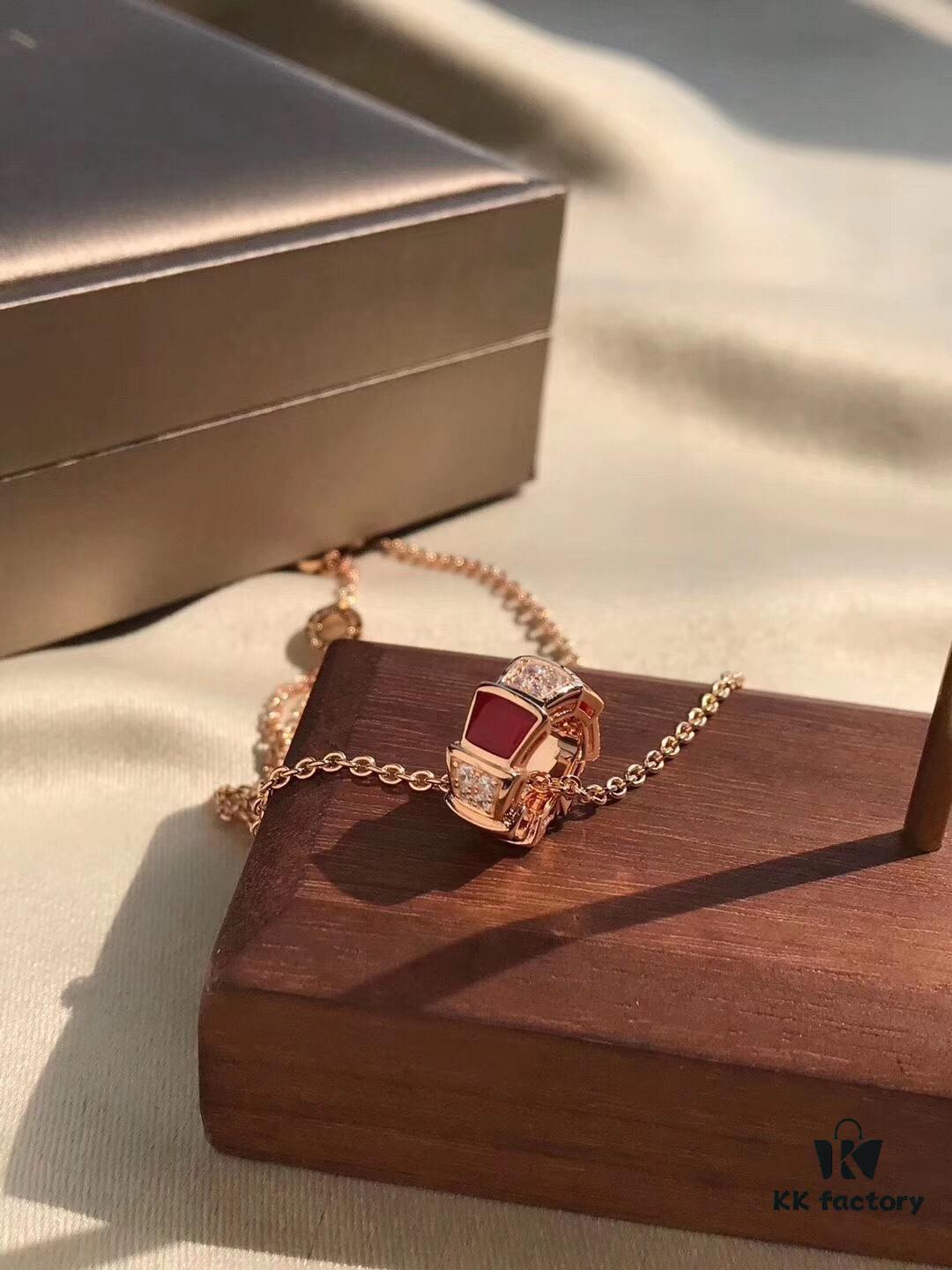 692fc51a99f2d84055c88930 Bvlgari Serpenti Series Snake Bone Necklace with Red Carnelian and Diamonds