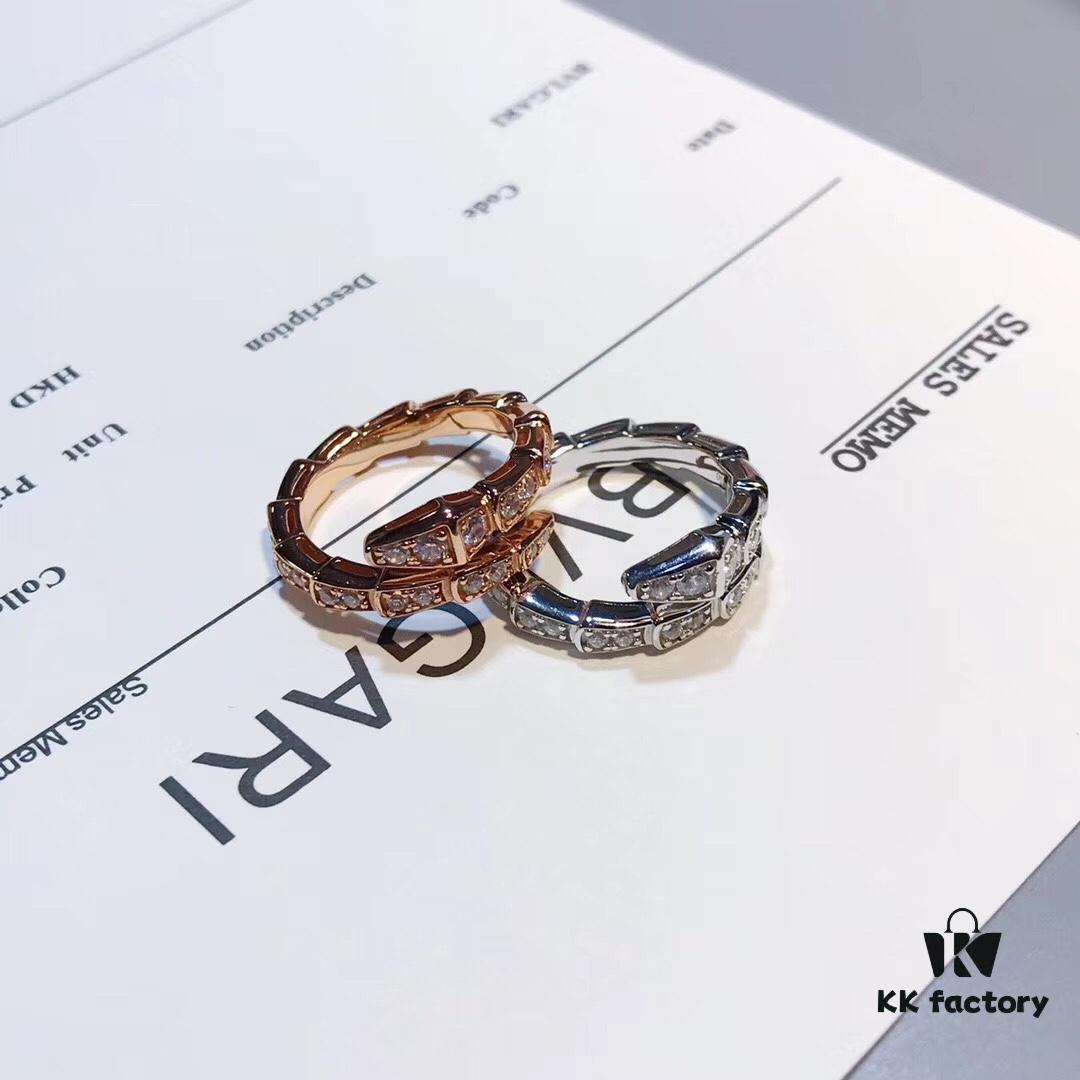 692fc52899f2d84055c88949 Bulgari Slim Serpenti Ring with Sparkling Diamonds, 925 Silver Plated with 18K Gold
