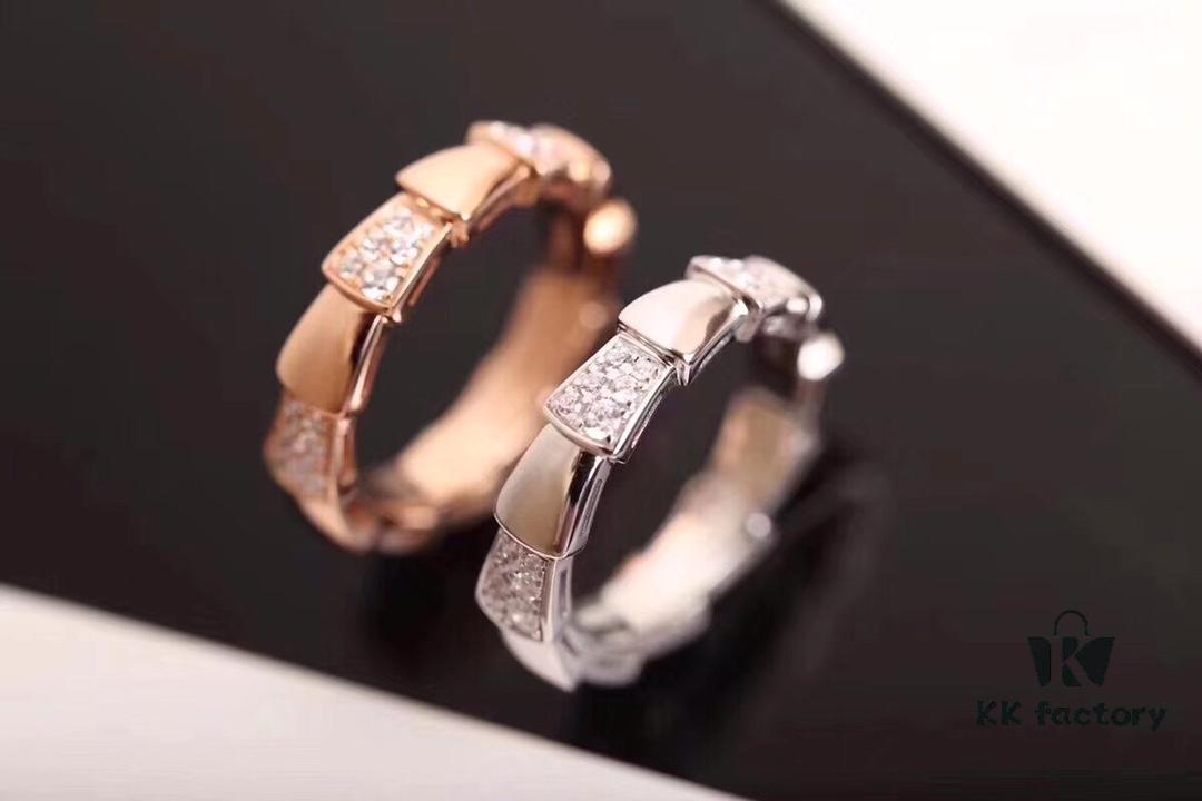 692fc54099f2d84055c8897f Bvlgari Latest Serpenti Viper Ring, Half Diamond Version, Triangle-Like Design Inspired by Snake's Head Resembling Sharp Little Fangs, Seamless Links Conforming to Knuckle Contours, Delicately Set with Diamonds, Alternating Light and Shadow Enhancing Brilliant Luster, Perfectly Expressing the Wearer's Purity and Uniqueness