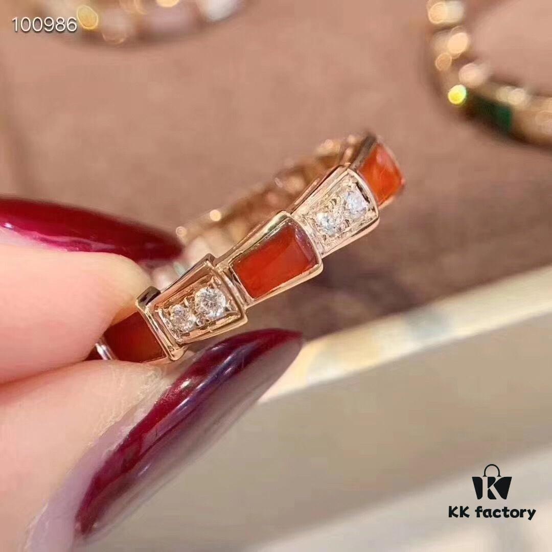 692fc54599f2d84055c88989 Luxury Level Three-Color Natural Shell Agate Ring BVLGARI Serpenti Design 925 Sterling Silver Thick Gold Plated Diamond-Cut Elegant Women's Ring