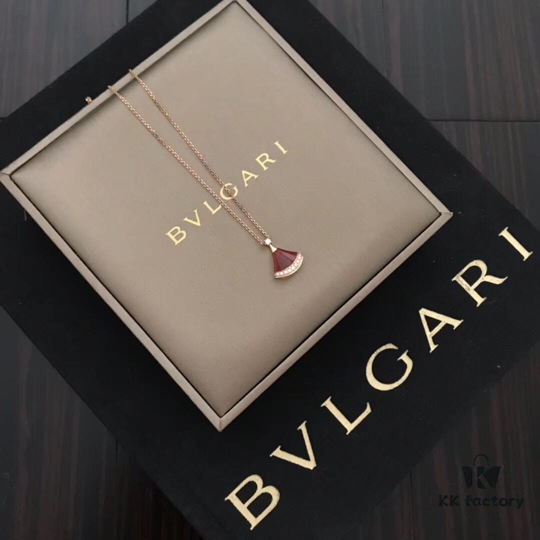 692fc55099f2d84055c889a1 Bvlgari Natural Stone Fan Pendant Necklace in 925 Sterling Gold-Plated Silver – Authentic Mold, Exclusive Design