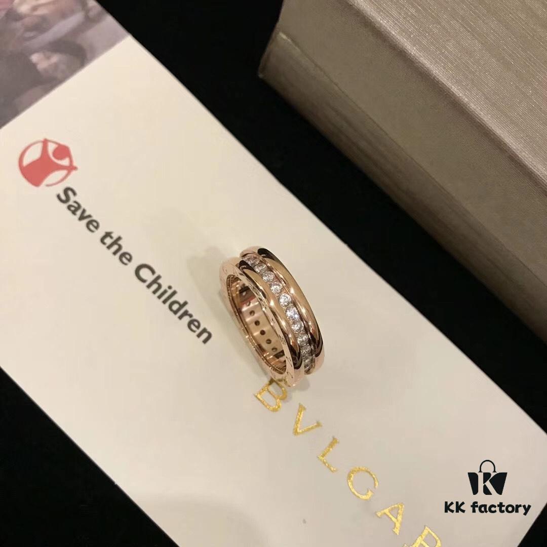692fc55899f2d84055c889b2 BVLGARI Bulgari Classic Letter Full Diamond Ring, Highest Quality Version, Cabinet Custom-Made 1:1, Available in Rose Gold and White Gold
