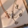 BVLGARI-inspired Cross Necklace with Serpenti Pattern, 925 Silver Gold-Plated Pendant with Heart-Cut High-Carbon Diamonds